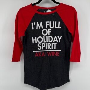 Modern Lux Holiday Spirit Raglan Shirt Red and Black Womens Size XS NWT